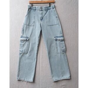 Forever 21 Cargo Jeans Womens M Light Wash Y2K Streetwear Straight Leg Carpenter